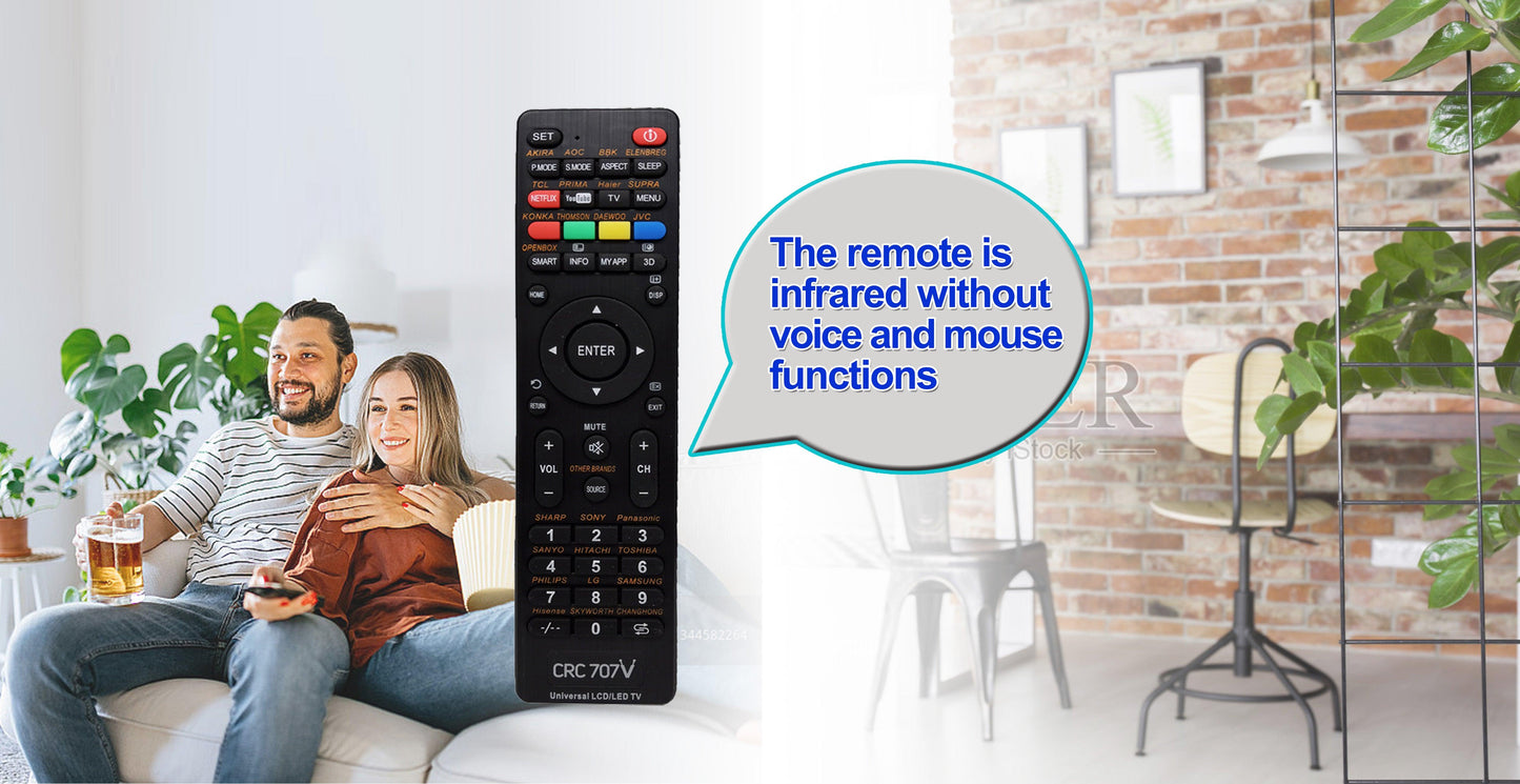 CRC707V Universal TV Remote Control For LG, Samsung, Sony, Hisense, Panasonic, Philips, Sharp, Sanyo, Toshiba, Hitachi, TCL TV
