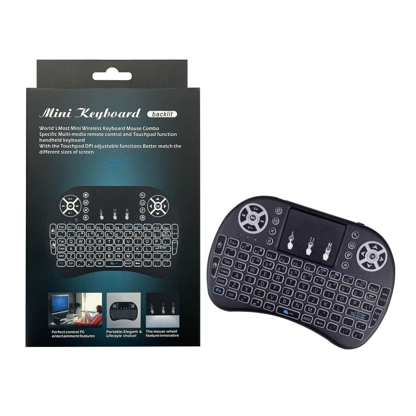 Wireless Keyboard & Air Mouse & Touchpad Control, For TV/ TV Box/ XBOX360/ PS3/ Computer/ Latop with multi-colour backlight