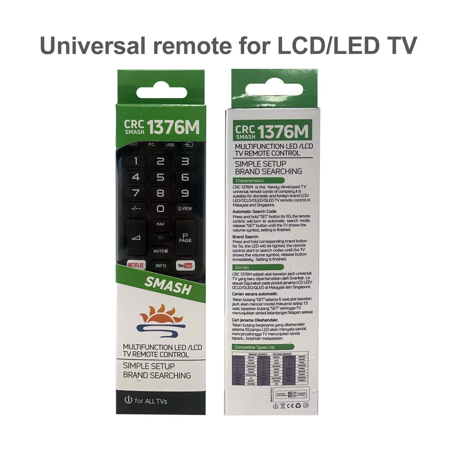 CRC1376M Universal TV Remote Control for LG, Samsung, Sony, Hisense, Panasonic, Philips, Sharp, Sanyo, Toshiba, Hitachi, TCL