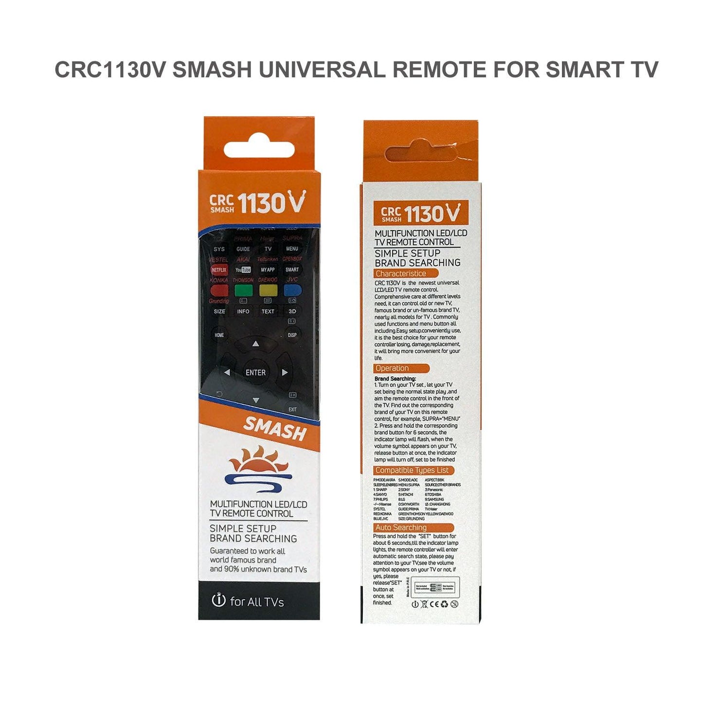 CRC1130V Universal TV Remote Control for LG, Samsung, Sony, Hisense, Panasonic, Philips, Sharp, Sanyo, Toshiba, Hitachi, TCL Smart TV