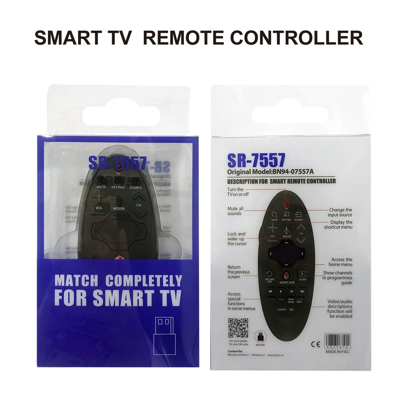 SR-7557 Remote Control For Samsung TV BN59-01182G/ 01185D/ 01184D/ 01181D, BN94-07469A/ 07557A and More