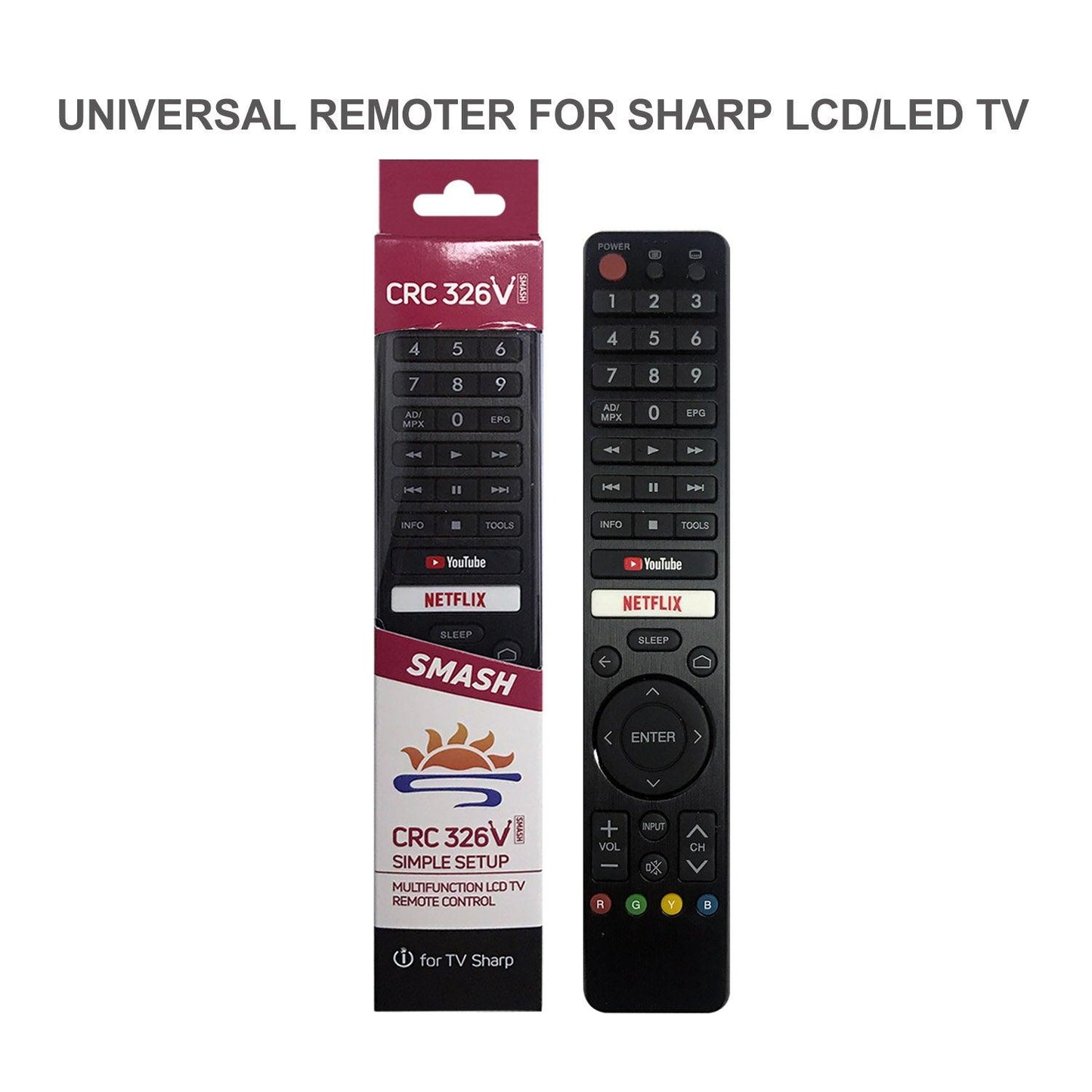 CRC326V Universal TV Remote Control For Sharp LC70/LC80, GA, GB Series and More