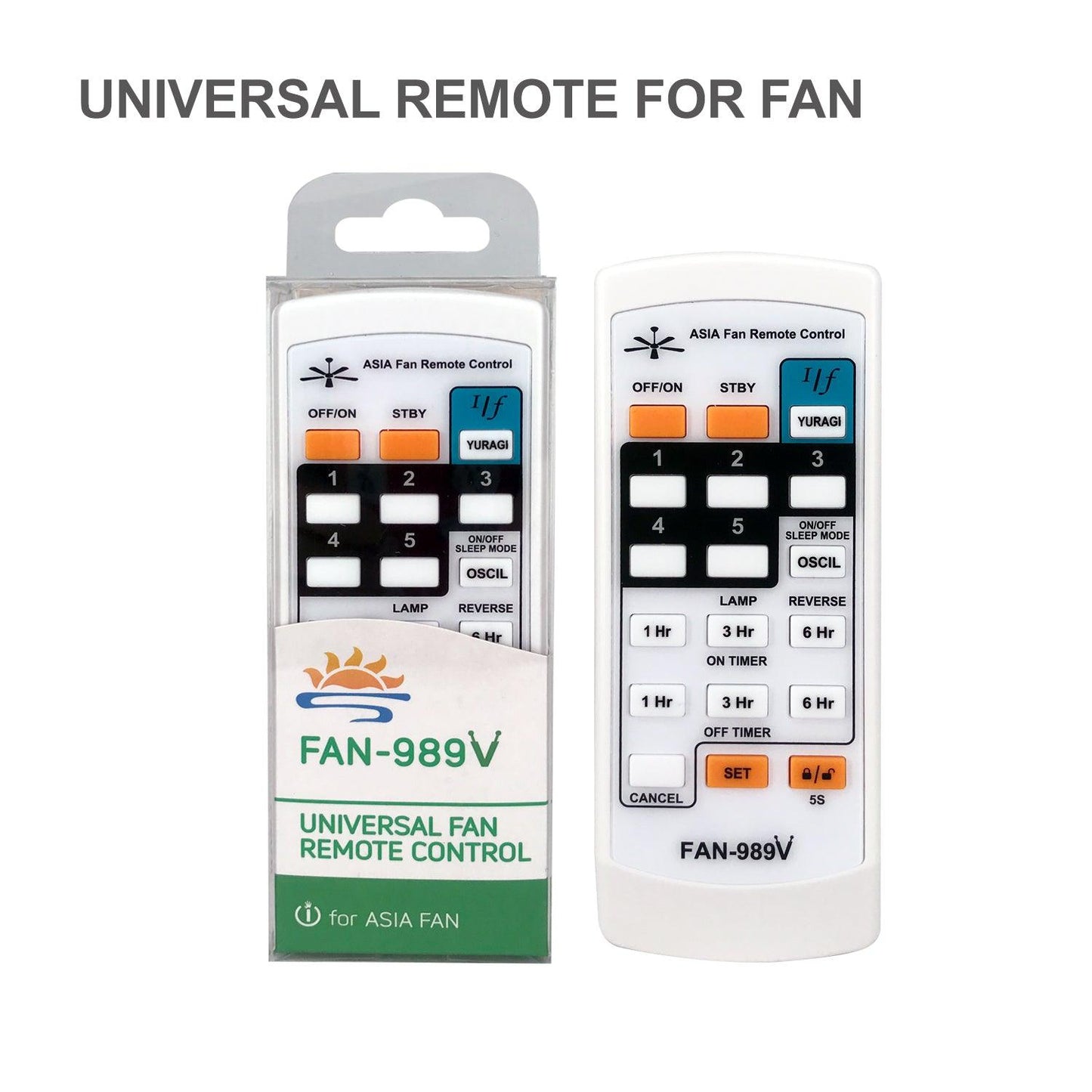FAN-989V Ceiling Fan Universal Remote Control, For Midea, Panasonic, Elmark KDK and More