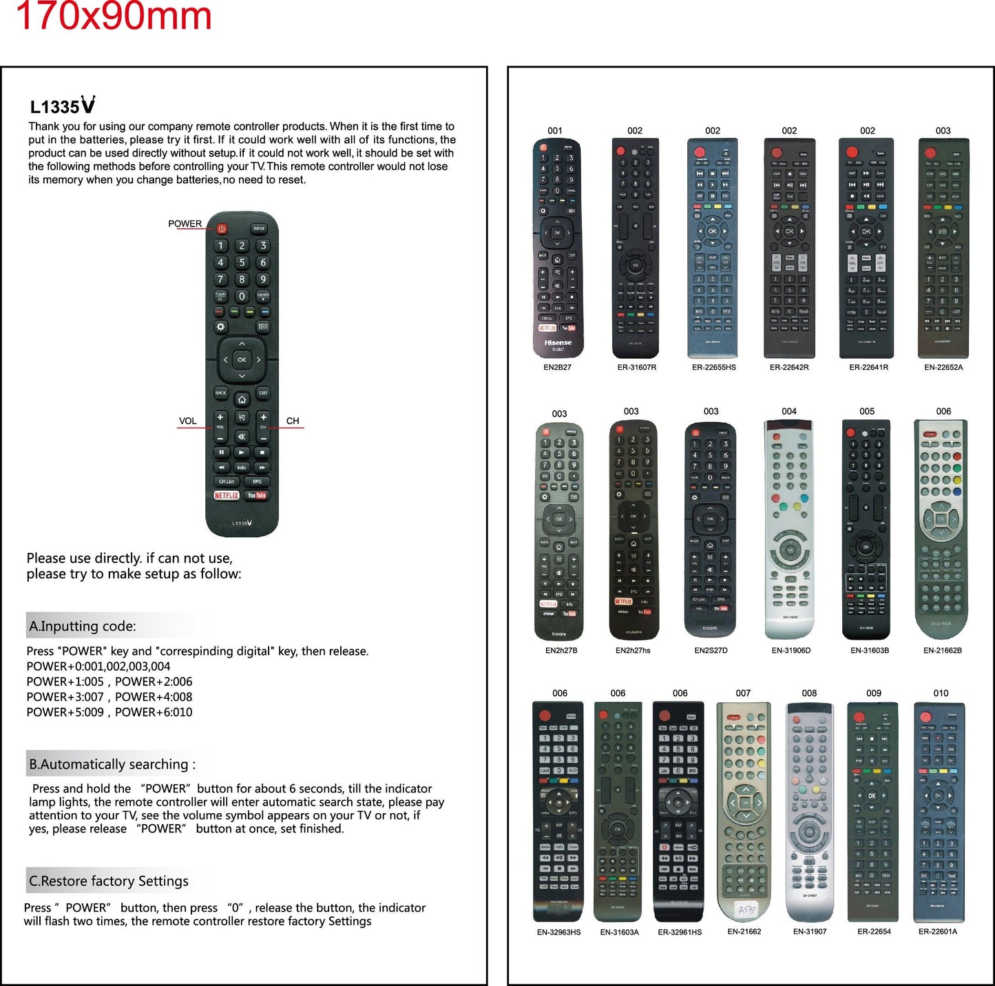 Universal TV Remote Control Works With Hisense Smart TV, HDTV, Hisense LC, H6D, H7D, H8C, H5D, H5C Series