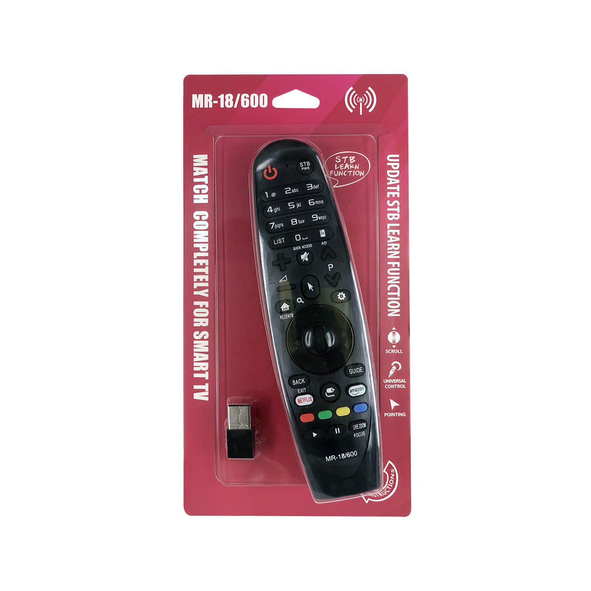 MR-18/600 Magic Cursor Remote Control For LG TV 2018 Models, 4K/UHD/OLED Series, W8 Series, AN-MR18/600/650 Series, With IR Learning Function Buttons