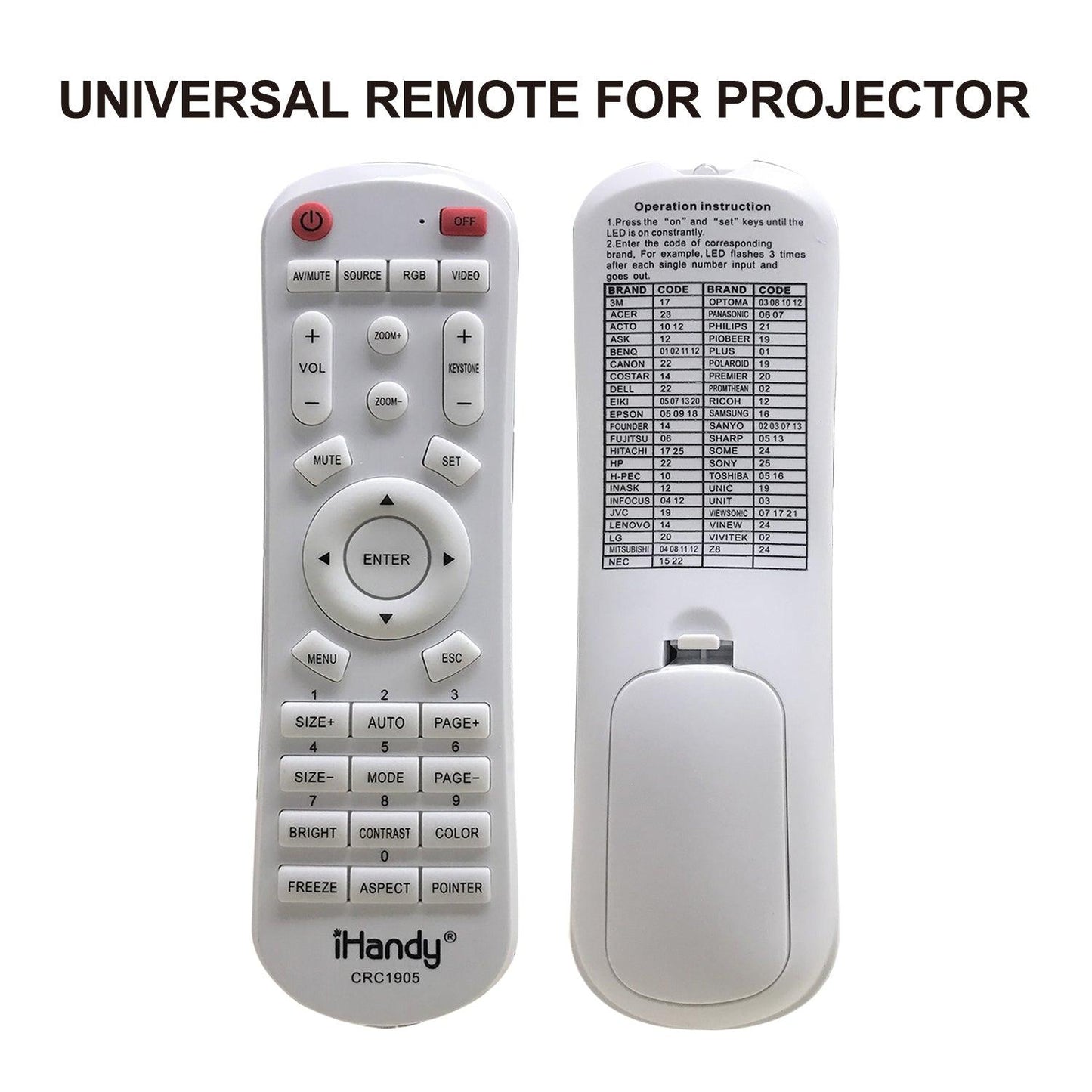 CRC1905 Universal Projector Remote Control, For Most Brands. NEC Sharo BENQ JVC, Epson Eiki Sony And More