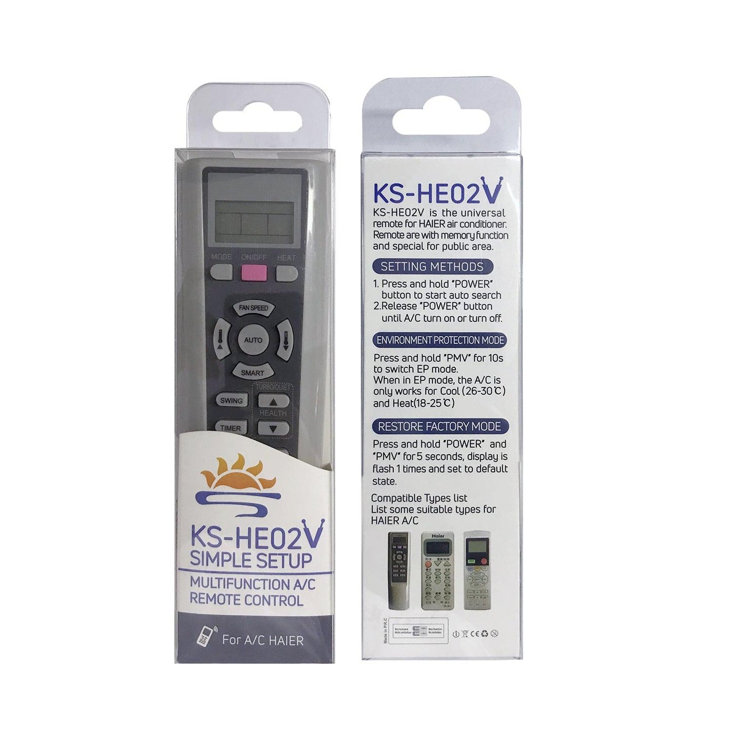 KS-HE02V Universal Remote Control Compatible With Haier Air Conditioners, AC Remote Control with Same Functions as Original