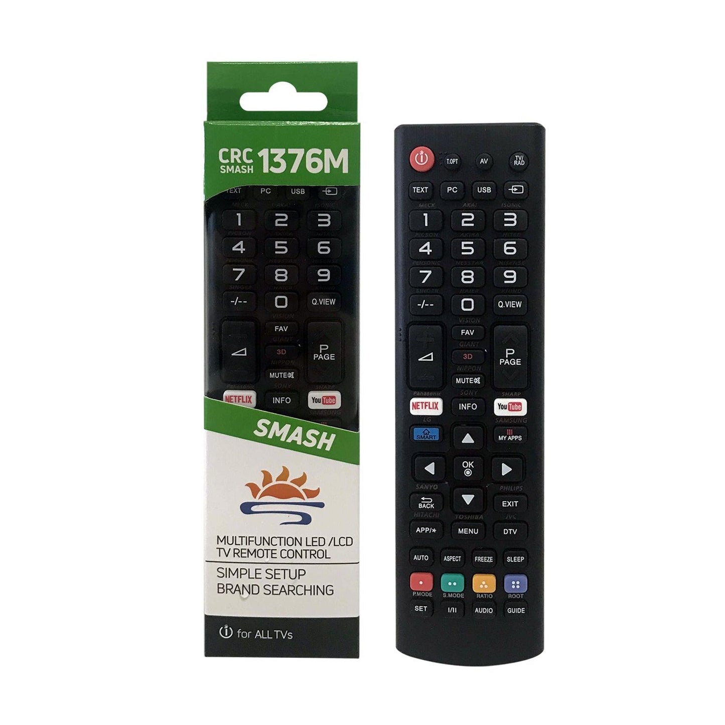 CRC1376M Universal TV Remote Control for LG, Samsung, Sony, Hisense, Panasonic, Philips, Sharp, Sanyo, Toshiba, Hitachi, TCL