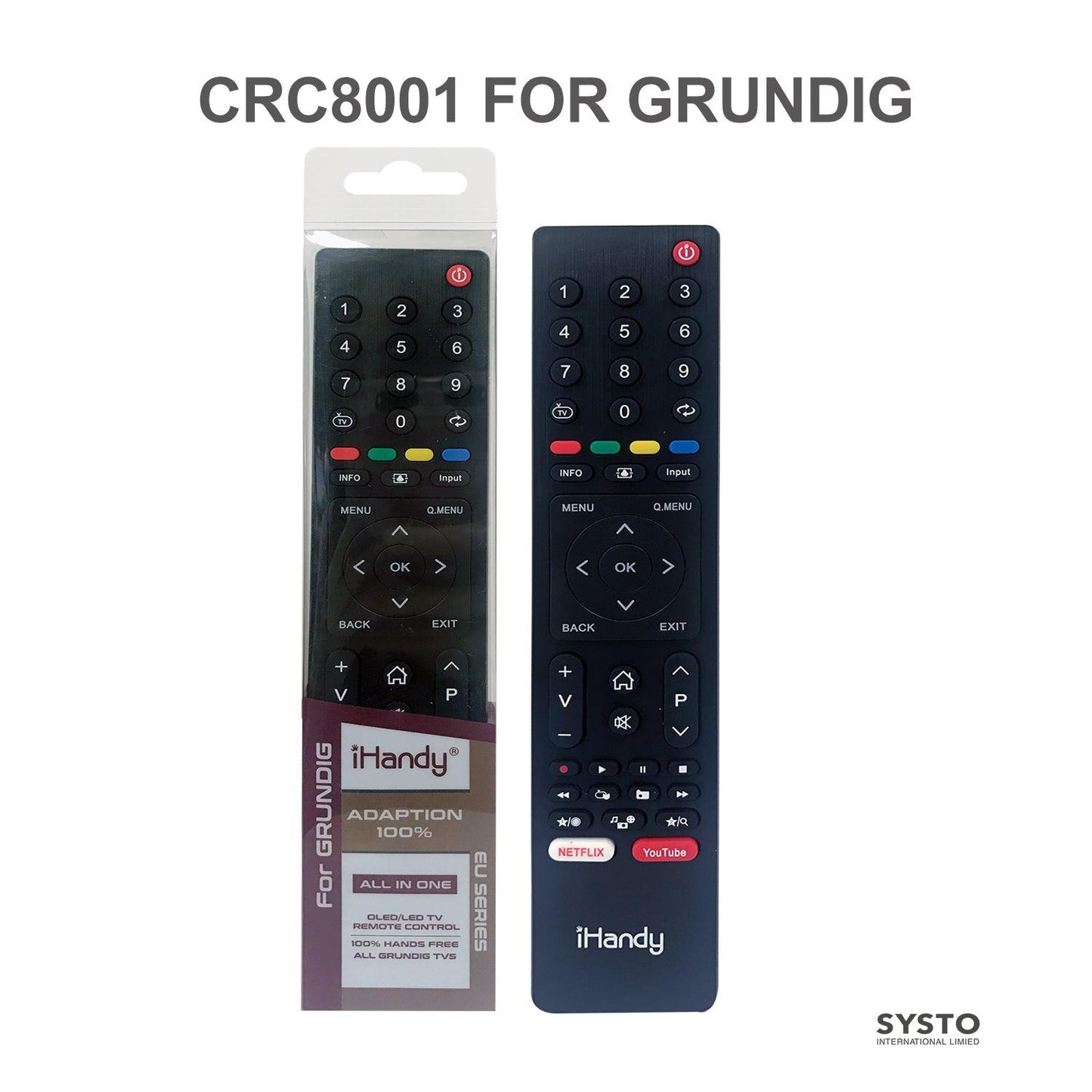 CRC8001 Universal TV Remote Control For All Grundig LCD LED HDTV 3D TVs