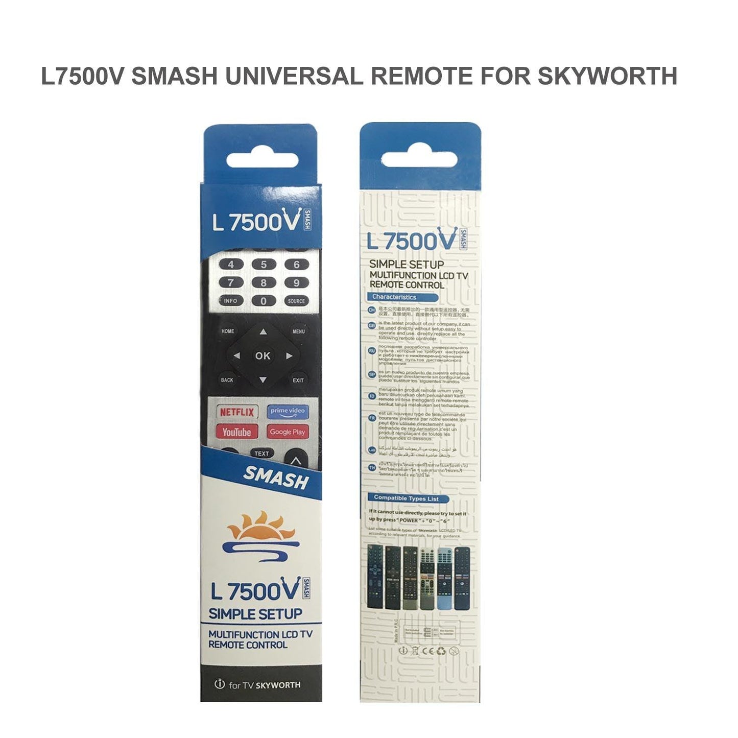 L7500V Universal TV Remote Control For Skyworth LCD LED HDTV 3D TVs, Works With Multiple Models