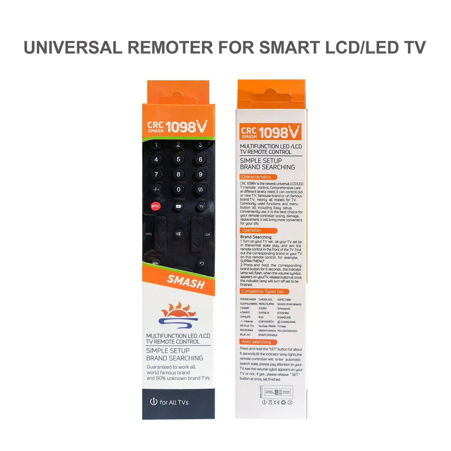 CRC1098V Universal TV Remote Control for LG, Samsung, Sony, Hisense, Panasonic, Philips, Sharp, Sanyo, Toshiba, Hitachi, TCL Smart TV and More