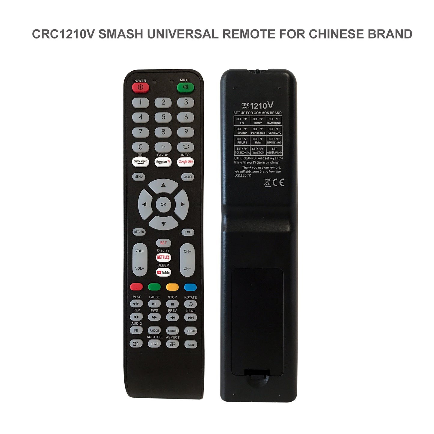 CRC1210V Universal TV Remote Control for LG, Samsung, Sony, Hisense, Panasonic, Philips, Sharp, Sanyo, Toshiba, Hitachi, TCL