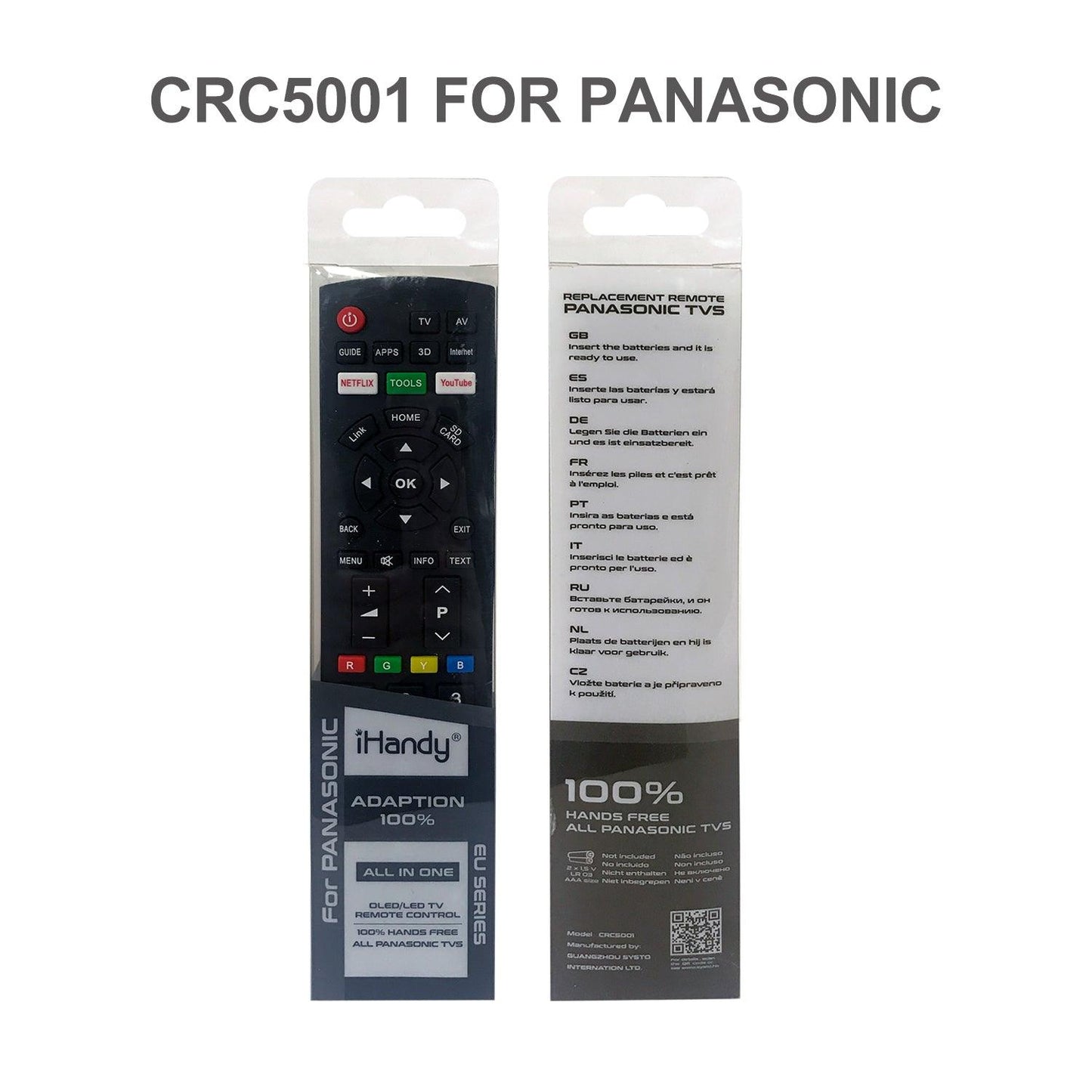 CRC5001 Universal TV Remote Control Work with Panasonic LCD LED HDTV 3D TVs