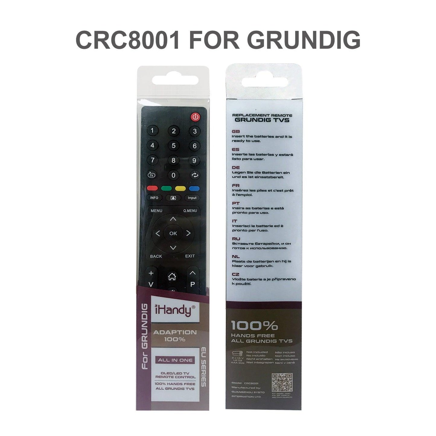 CRC8001 Universal TV Remote Control For All Grundig LCD LED HDTV 3D TVs