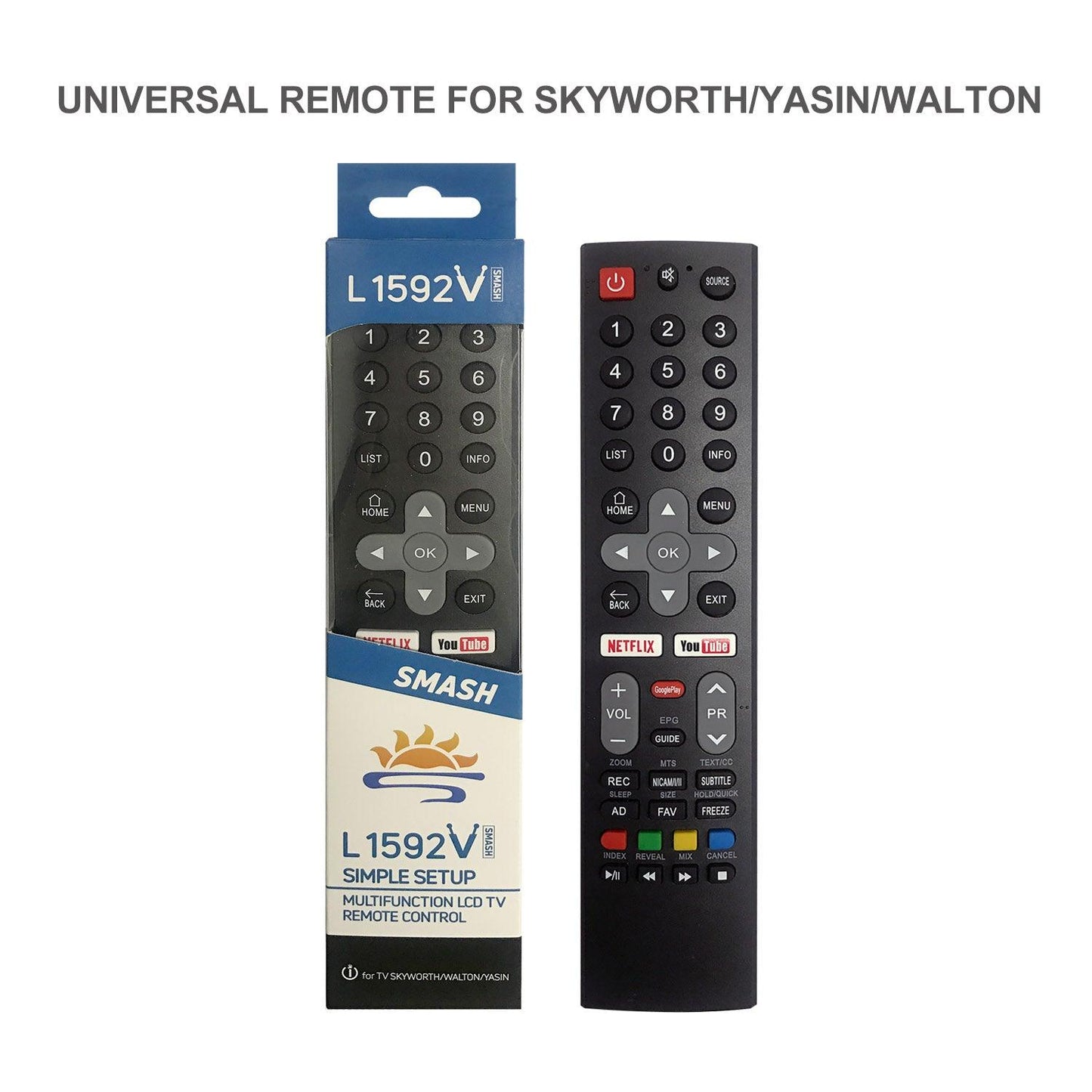 L1592V  Universal TV Remote Control Work with Skyworth Yasin Walton LCD LED HDTV 3D TVs