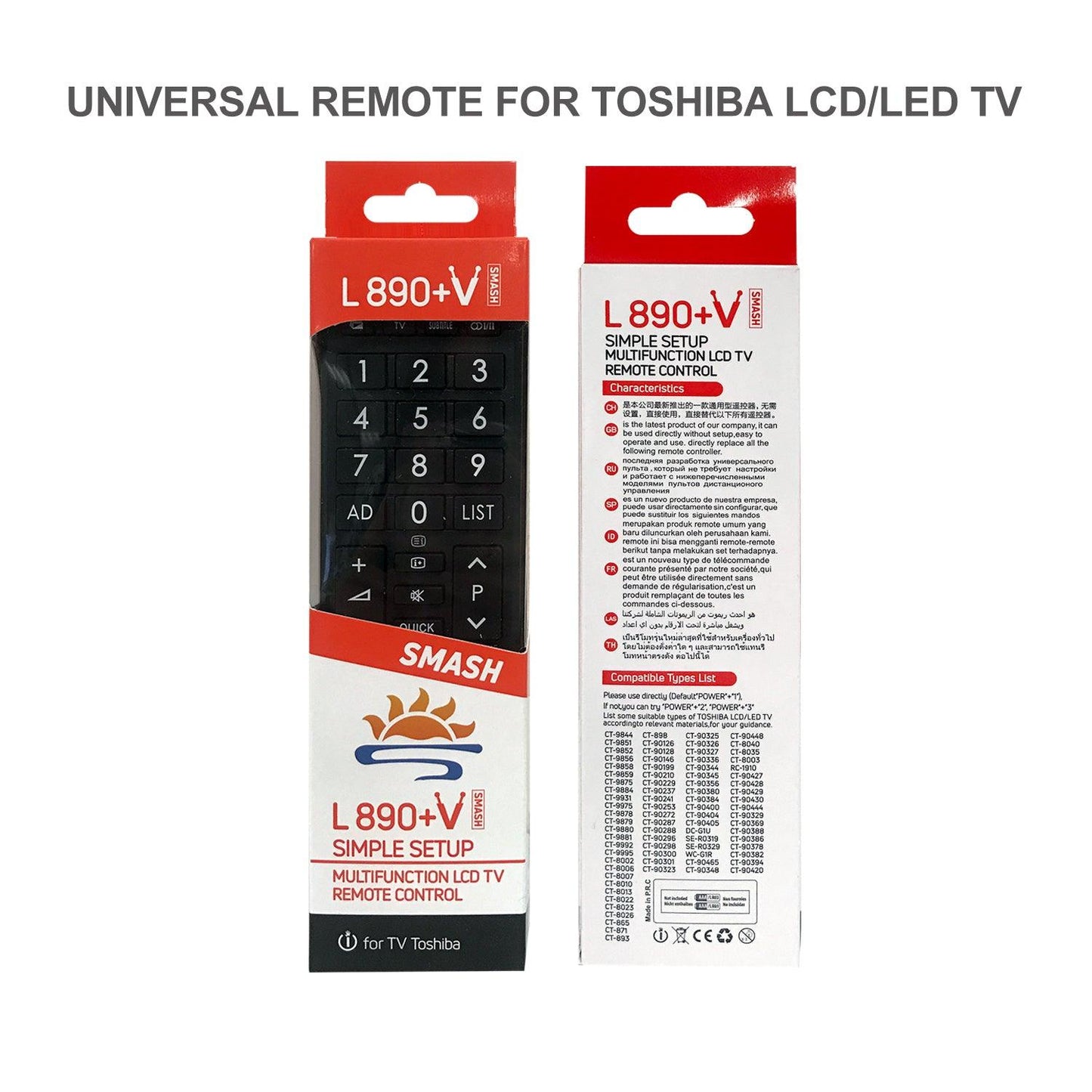 L890+V Universal TV Remote Control Work with Toshiba LCD LED HDTV 3D TVs