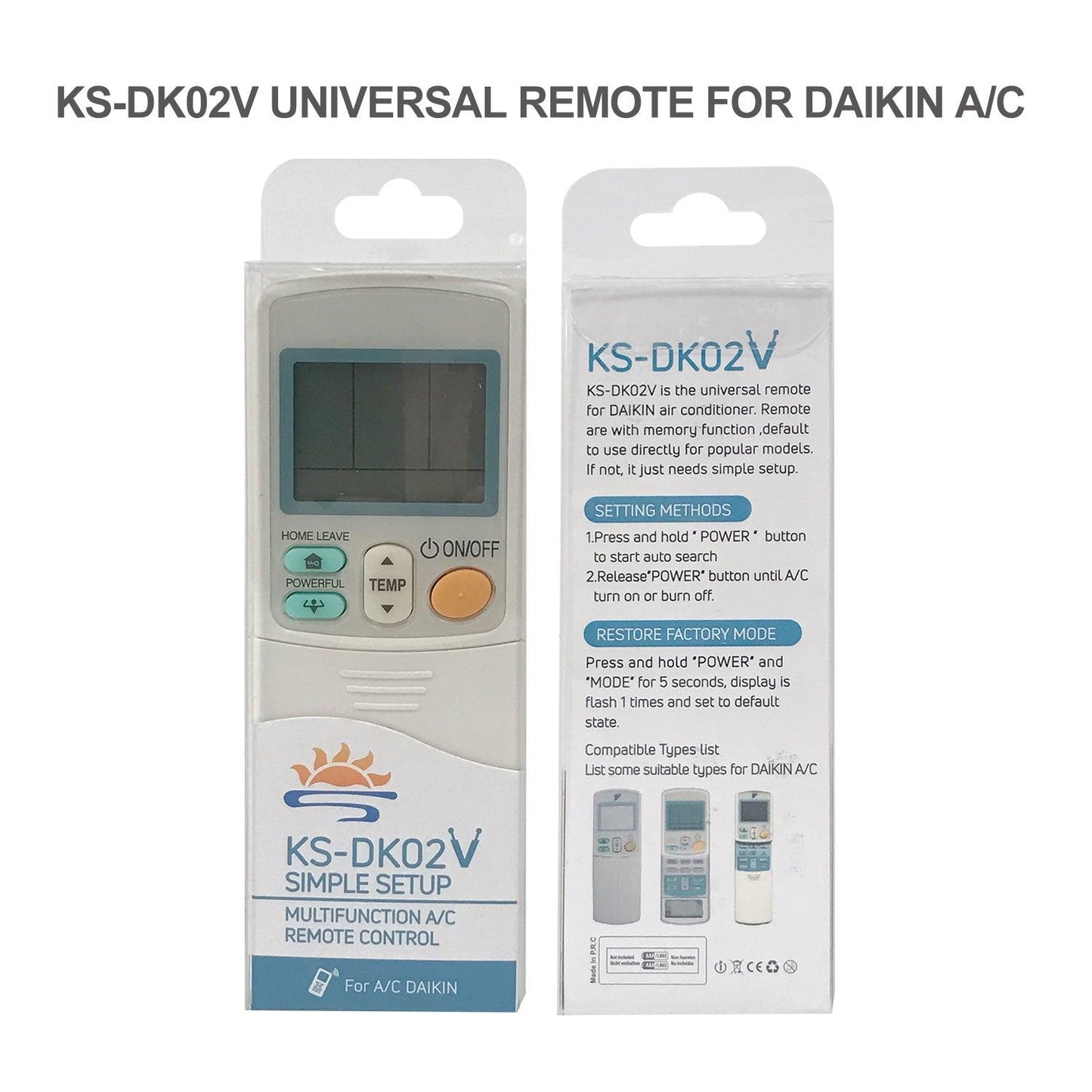 KS-DK02V Universal AC Remote Control For Daikin Air Conditioner
