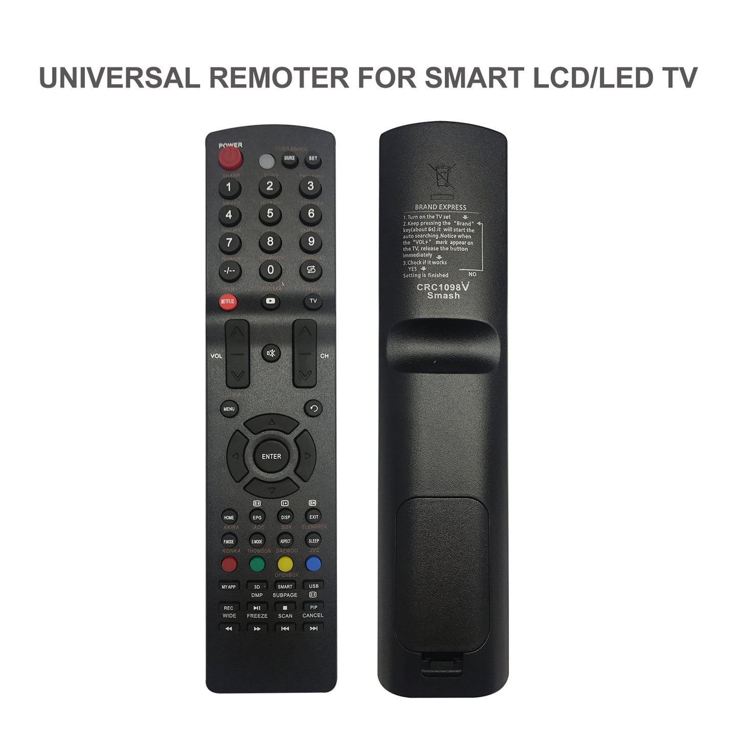 CRC1098V Universal TV Remote Control for LG, Samsung, Sony, Hisense, Panasonic, Philips, Sharp, Sanyo, Toshiba, Hitachi, TCL Smart TV and More