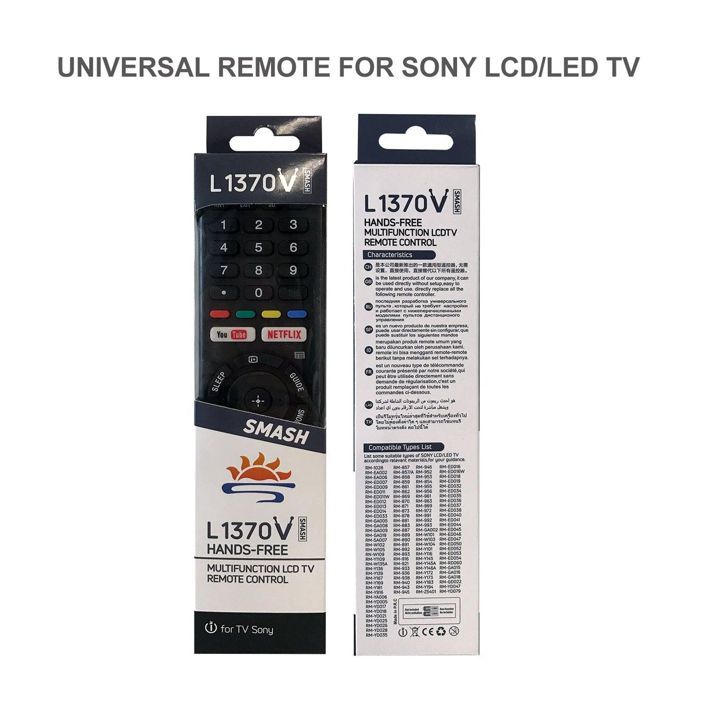L1370V Universal TV Remote Control Work with Sony LCD LED HDTV 3D TVs