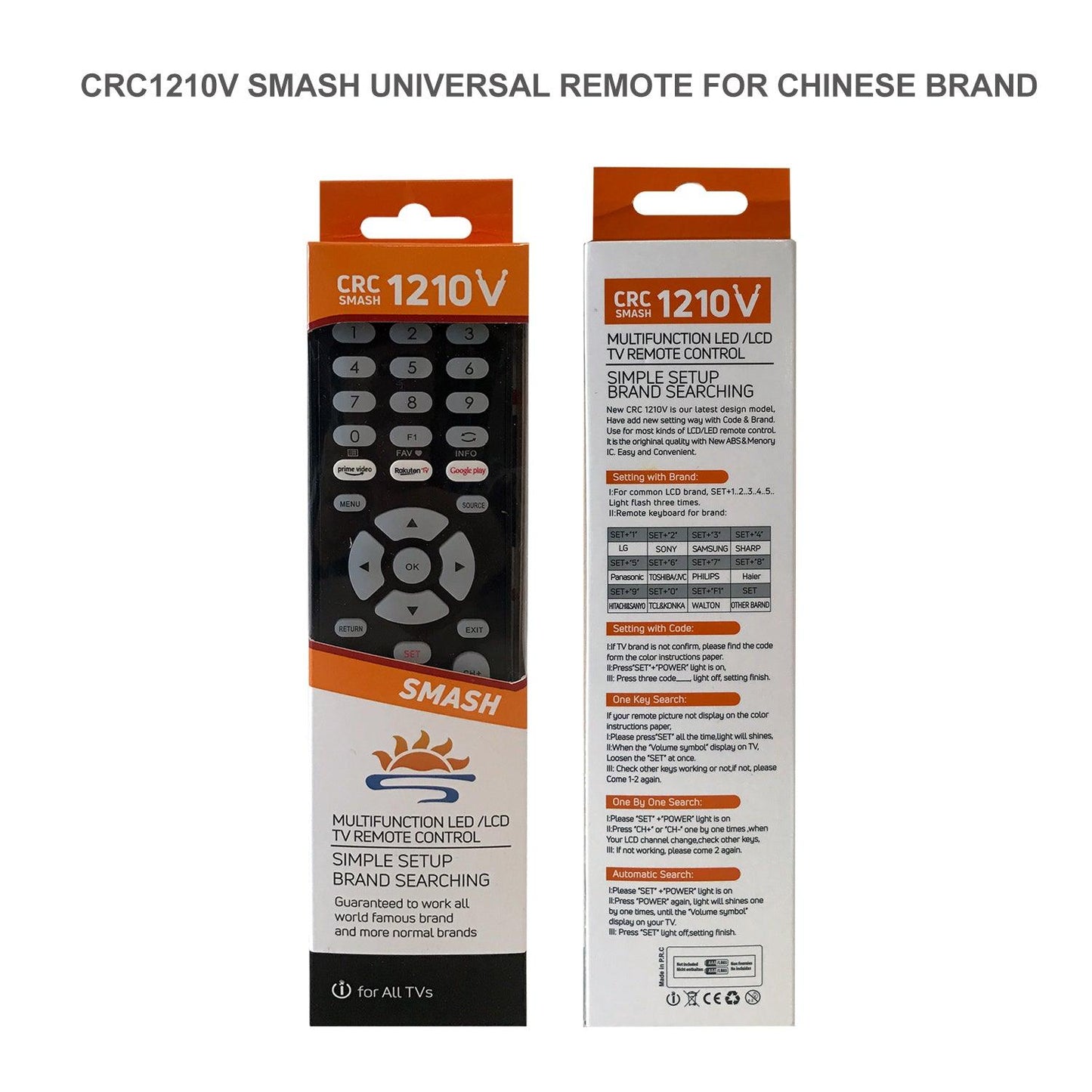 CRC1210V Universal TV Remote Control for LG, Samsung, Sony, Hisense, Panasonic, Philips, Sharp, Sanyo, Toshiba, Hitachi, TCL