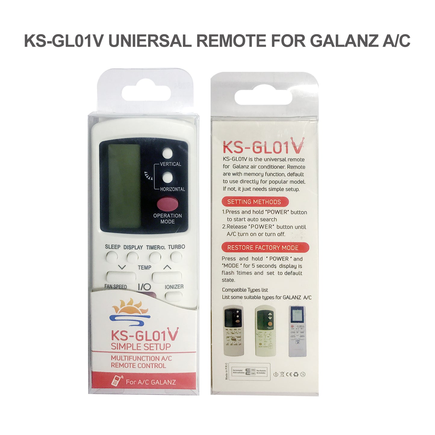 KS-GL01V Universal Remote Control Compatible With Galanze Air Conditioner AC Remote Control with Same Functions as Original