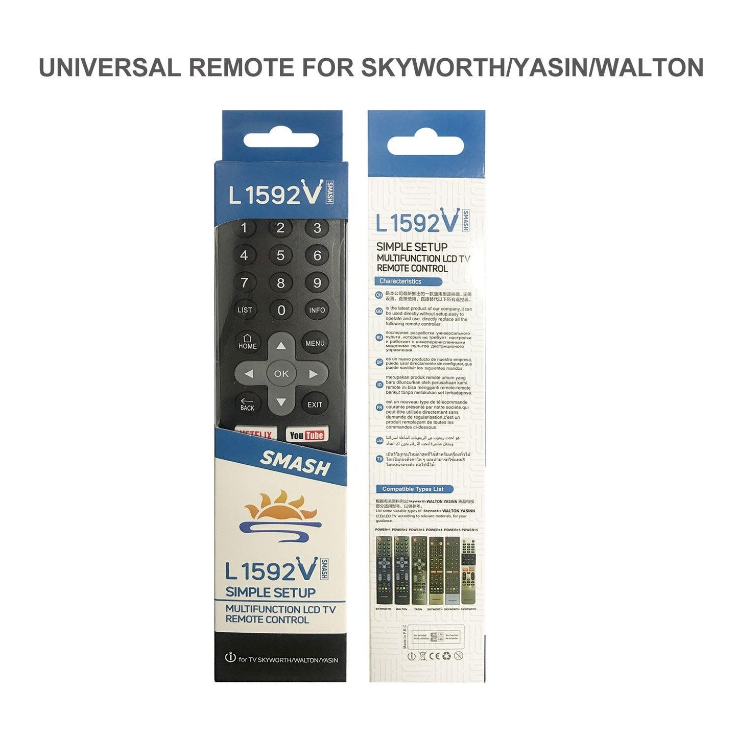 L1592V  Universal TV Remote Control Work with Skyworth Yasin Walton LCD LED HDTV 3D TVs