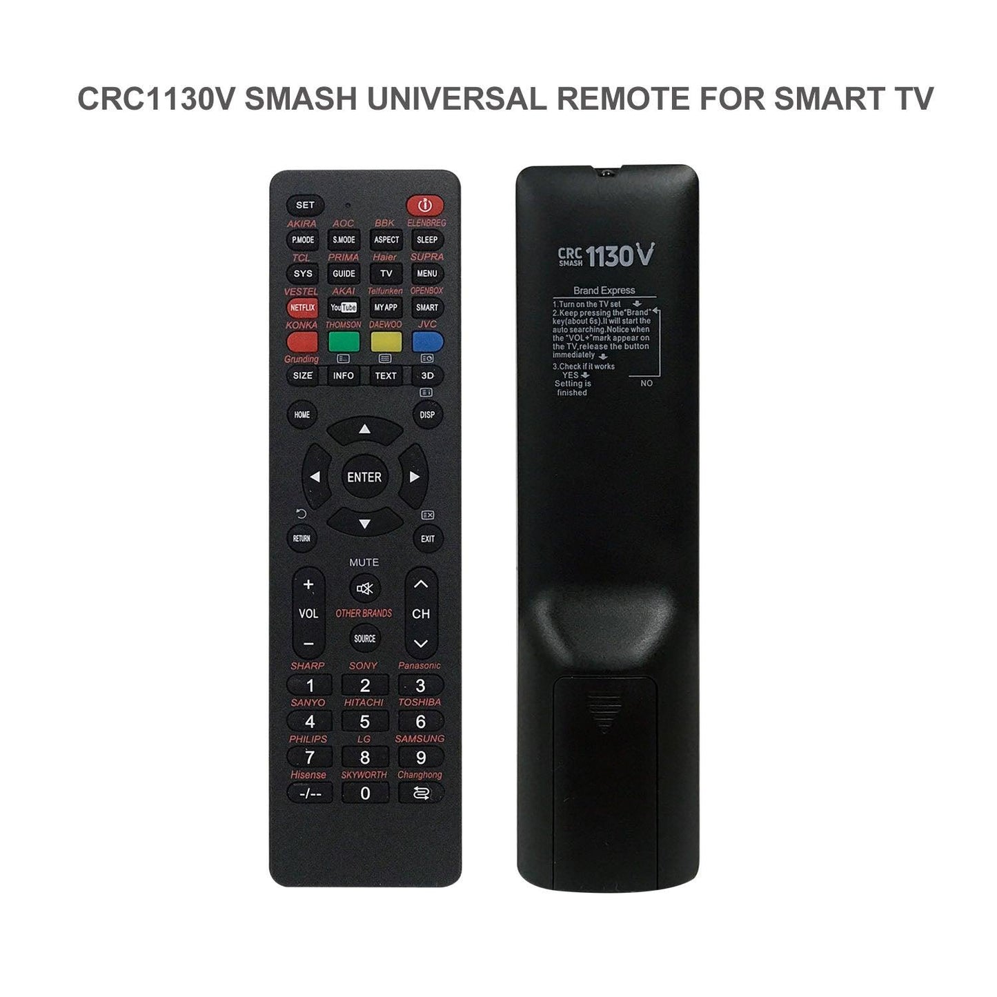 CRC1130V Universal TV Remote Control for LG, Samsung, Sony, Hisense, Panasonic, Philips, Sharp, Sanyo, Toshiba, Hitachi, TCL Smart TV