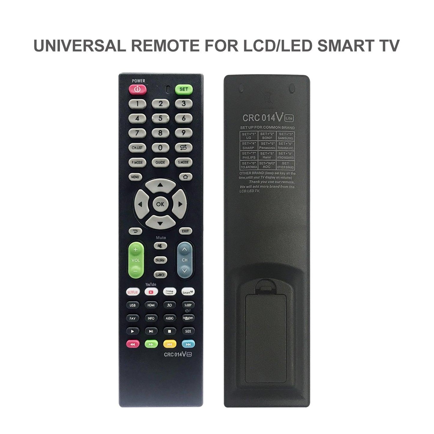 CRC014V Lite Universal TV Remote Control for LG, Samsung, Sony, Hisense, Panasonic, Philips, Sharp, Sanyo, Toshiba, Hitachi, TCL