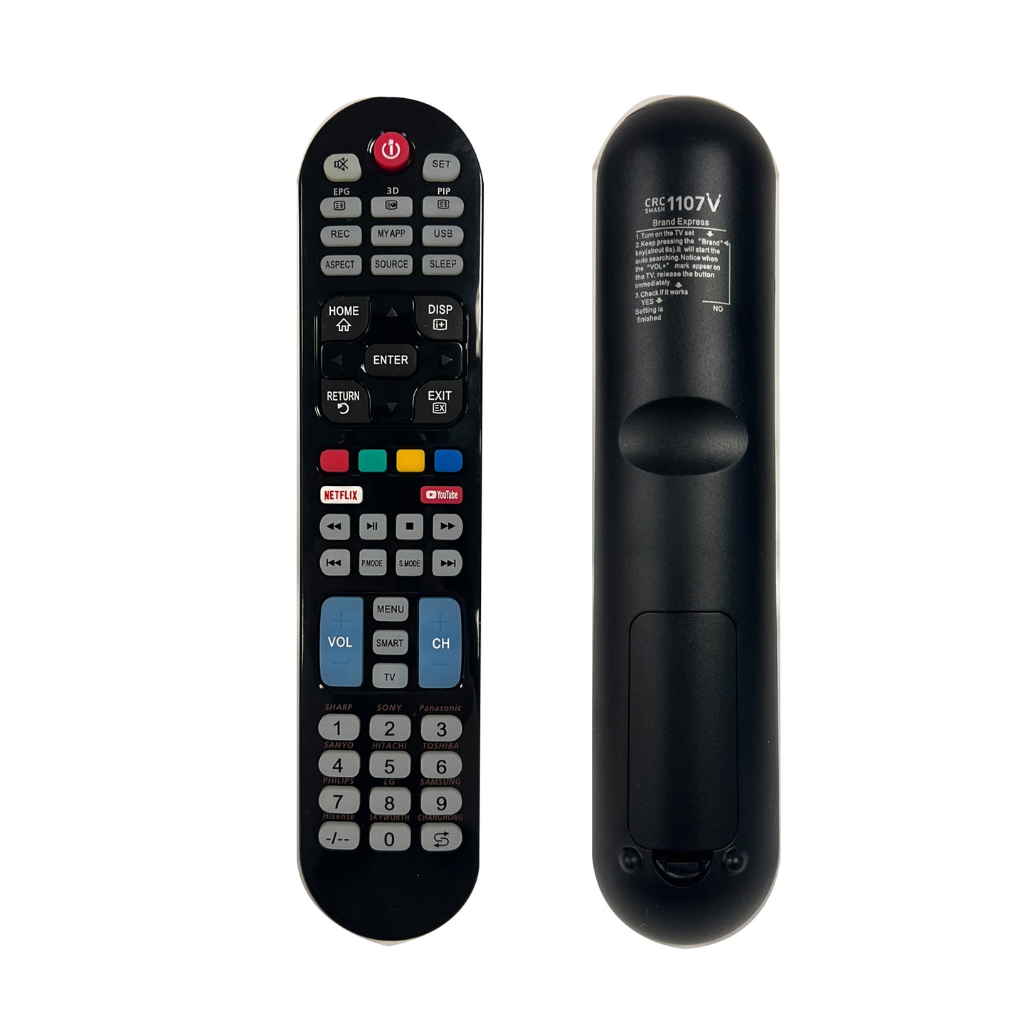 CRC1107V Universal TV Remote Control for LG, Samsung, Sony, Hisense, Panasonic, Philips, Sharp, Sanyo, Toshiba, Hitachi, TCL