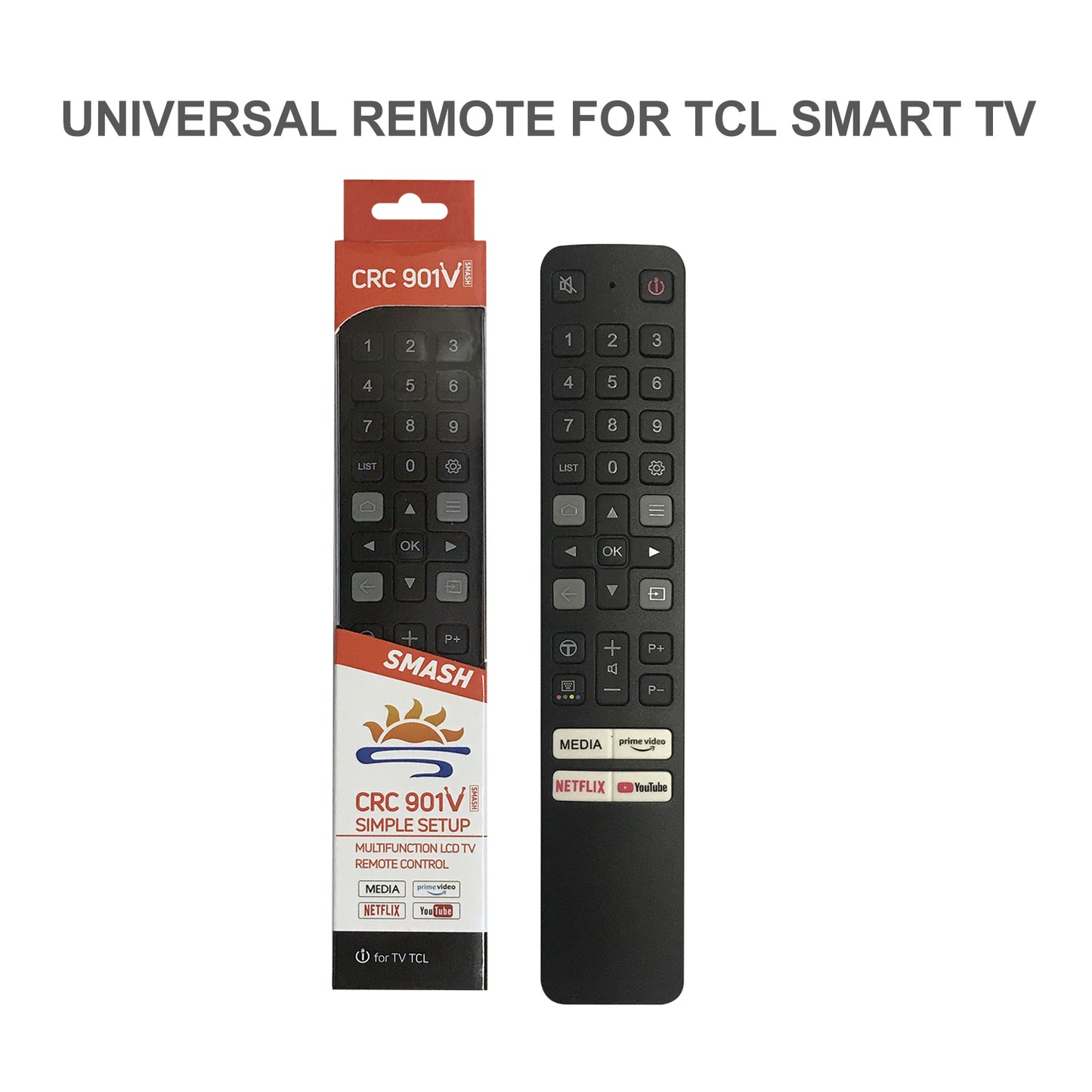 CRC901V Universal Remote Control For TCL TV, RC/RM/TA/LE/CT Series, RC2000 RC3000 RC3100 and More