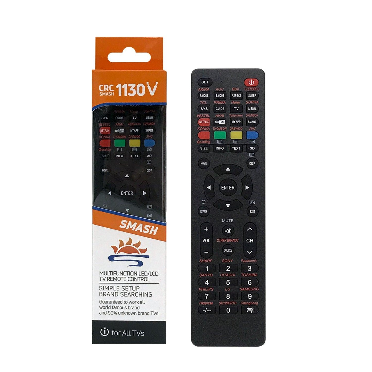 CRC1130V Universal TV Remote Control for LG, Samsung, Sony, Hisense, Panasonic, Philips, Sharp, Sanyo, Toshiba, Hitachi, TCL Smart TV