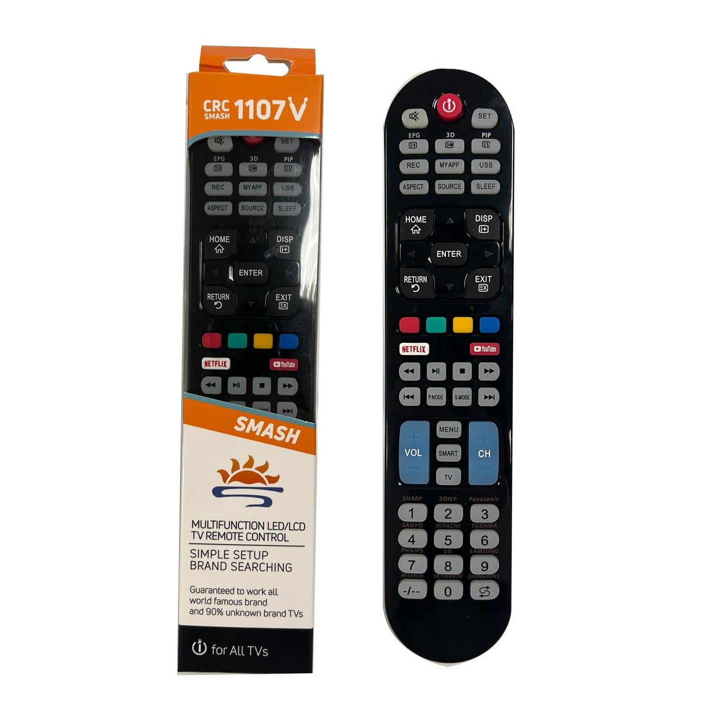 CRC1107V Universal TV Remote Control for LG, Samsung, Sony, Hisense, Panasonic, Philips, Sharp, Sanyo, Toshiba, Hitachi, TCL