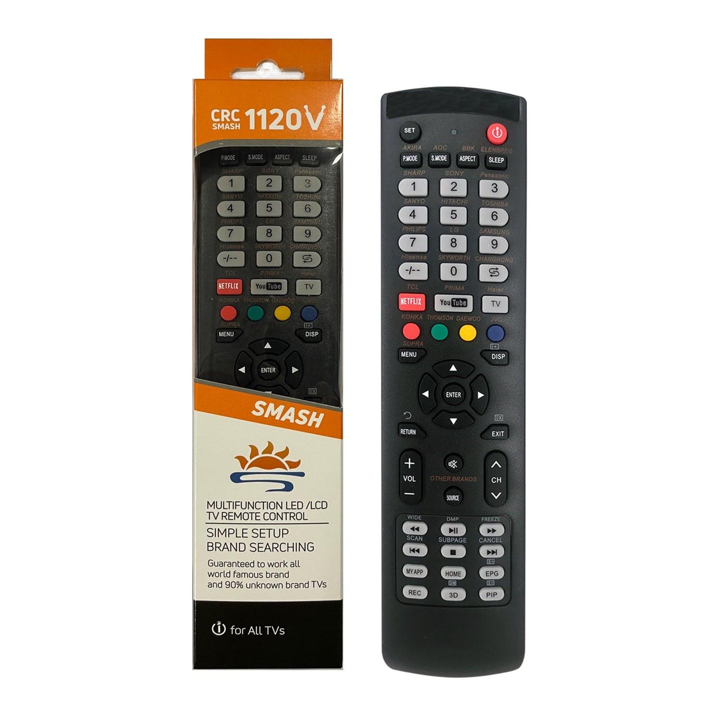 CRC1120V Universal TV Remote Control for LG, Samsung, Sony, Hisense, Panasonic, Philips, Sharp, Sanyo, Toshiba, Hitachi, TCL