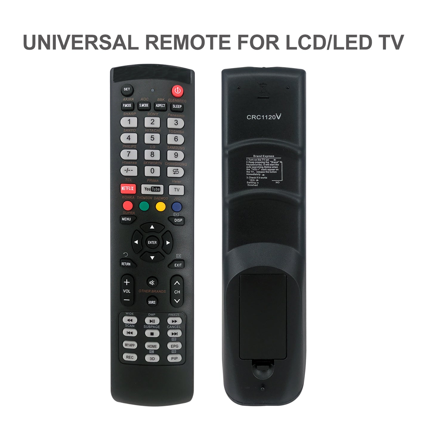 CRC1120V Universal TV Remote Control for LG, Samsung, Sony, Hisense, Panasonic, Philips, Sharp, Sanyo, Toshiba, Hitachi, TCL