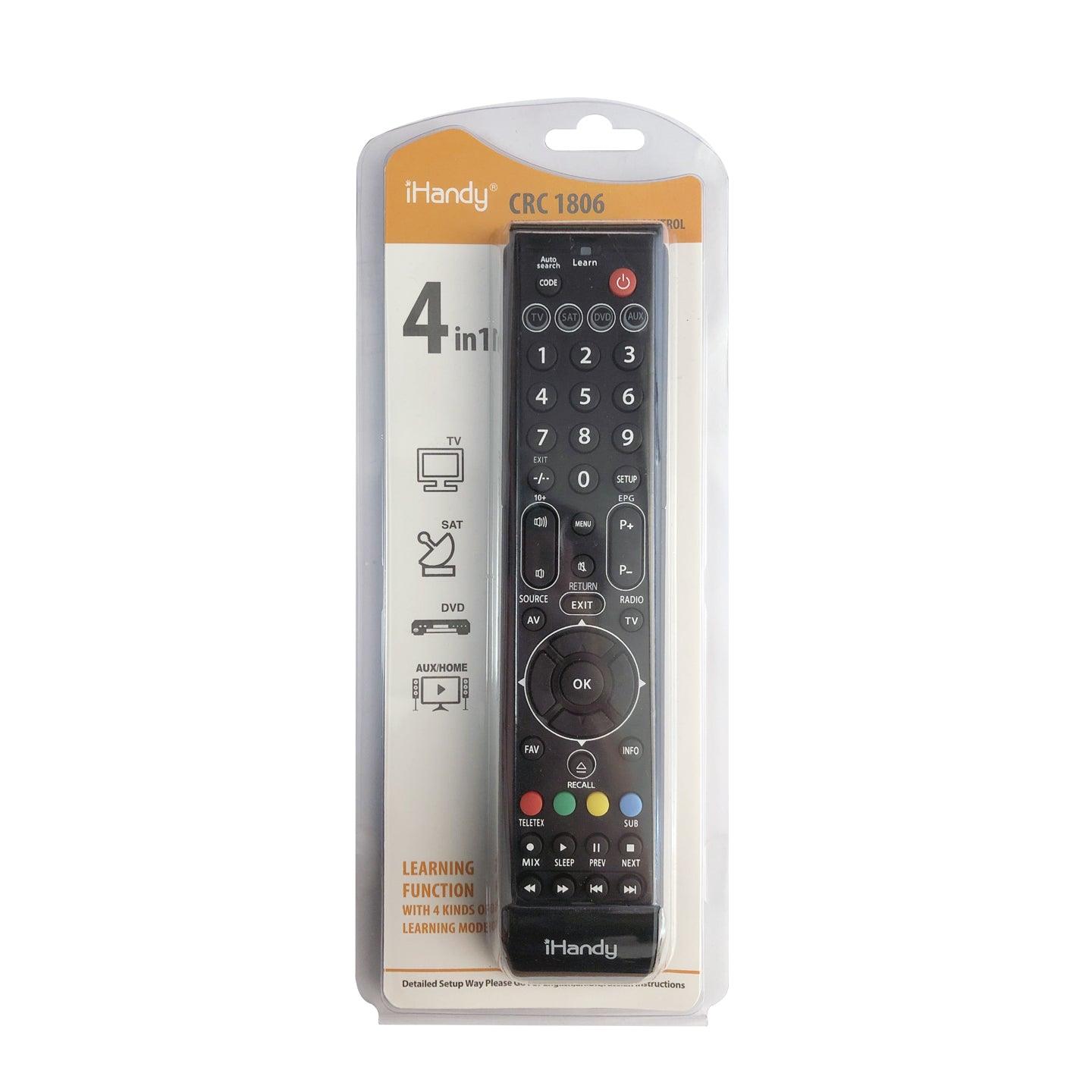 CRC1806 4-in-1 Remote Control For TV, SAT Satalite TV, DVD Player, AUX Home Theatre With IR Learning Function