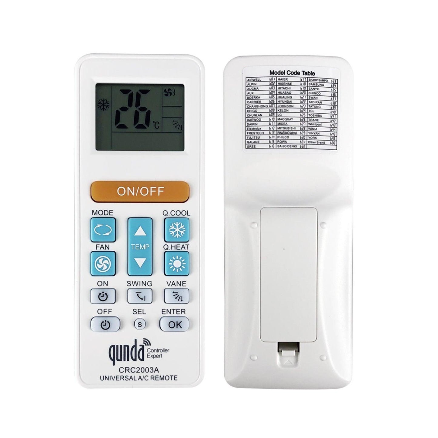 CRC2003A Qunda Universal Air Conditioner AC Remote Control For Mitsubishi, Toshiba, Hitachi, Fujitsu, Daewoo, LG, Sharp, Samsung, Electrolux, Sanyo