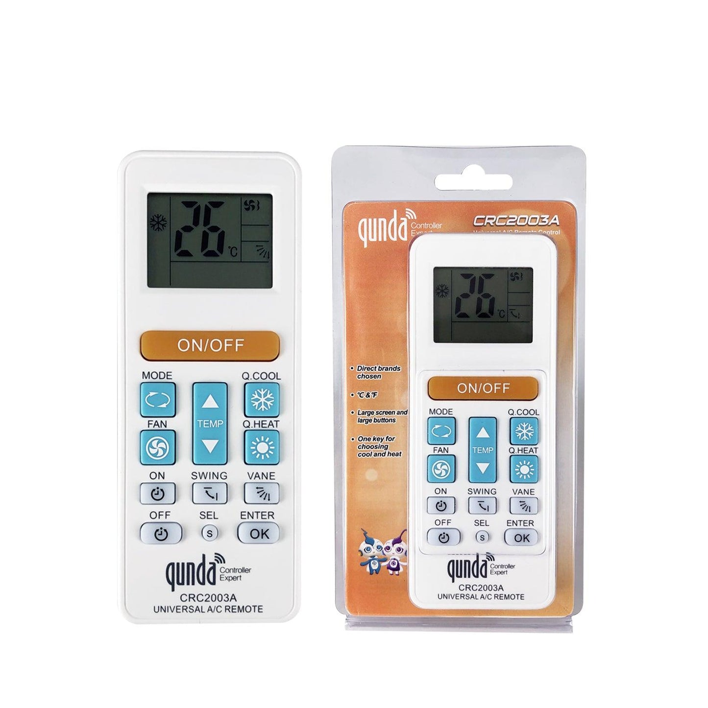 CRC2003A Qunda Universal Air Conditioner AC Remote Control For Mitsubishi, Toshiba, Hitachi, Fujitsu, Daewoo, LG, Sharp, Samsung, Electrolux, Sanyo