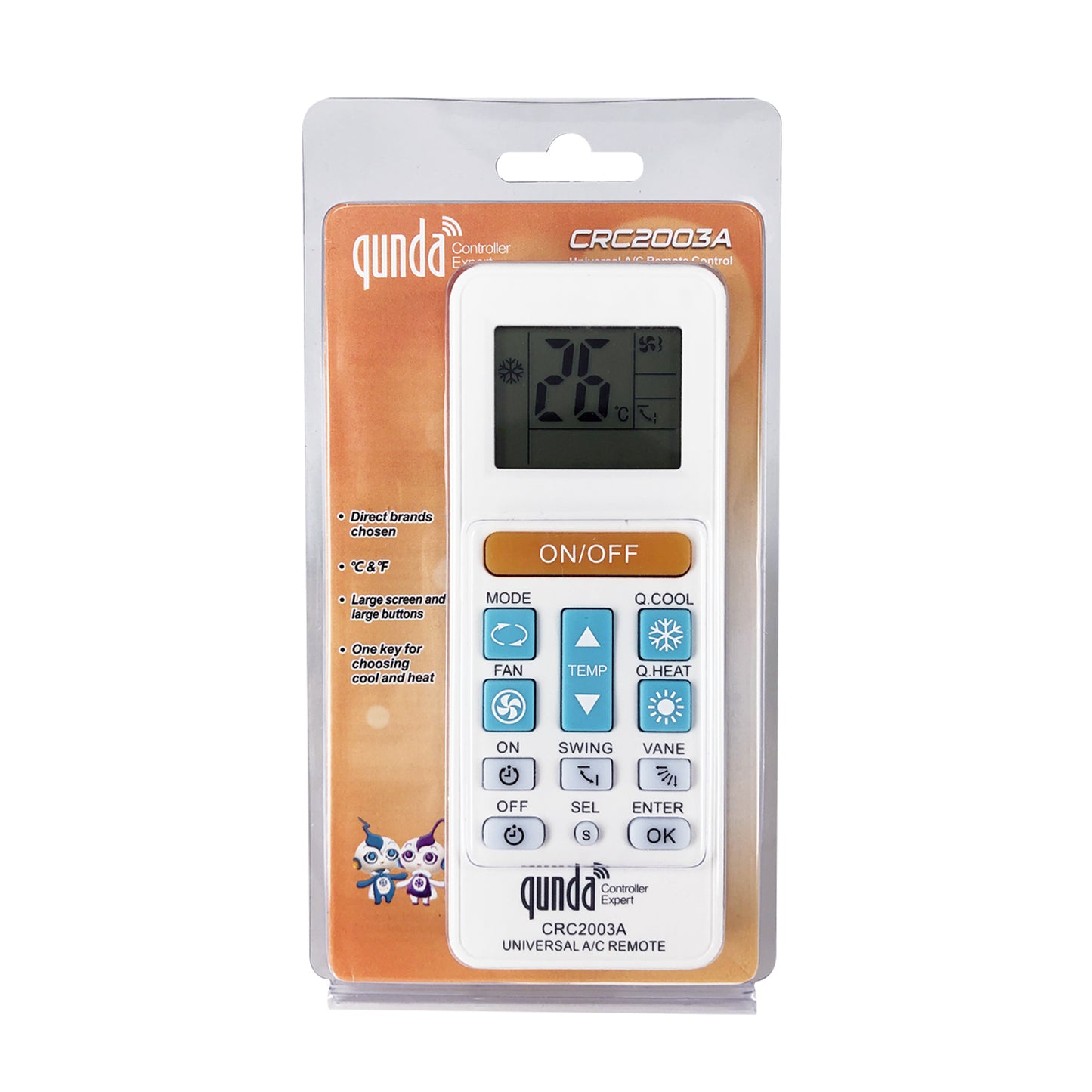 CRC2003A Qunda Universal Air Conditioner AC Remote Control For Mitsubishi, Toshiba, Hitachi, Fujitsu, Daewoo, LG, Sharp, Samsung, Electrolux, Sanyo