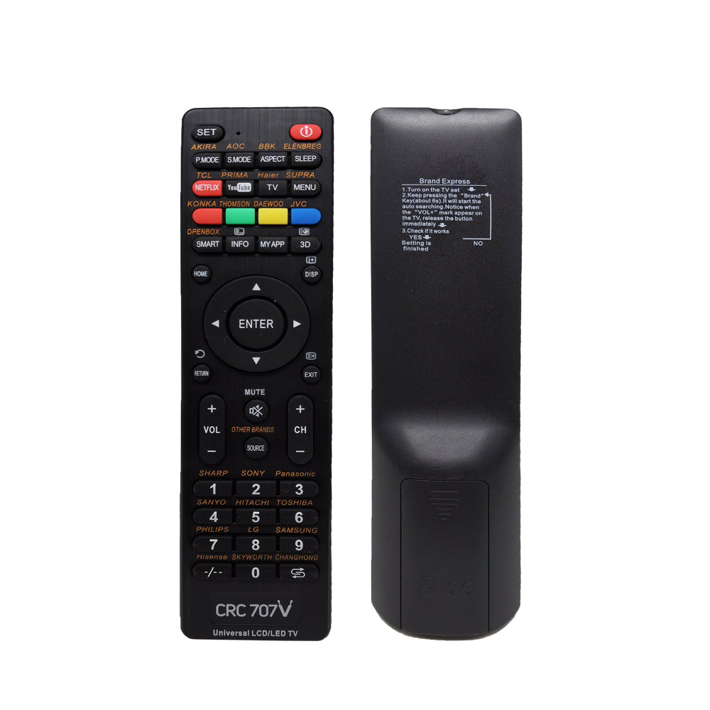 CRC707V Universal TV Remote Control For LG, Samsung, Sony, Hisense, Panasonic, Philips, Sharp, Sanyo, Toshiba, Hitachi, TCL TV