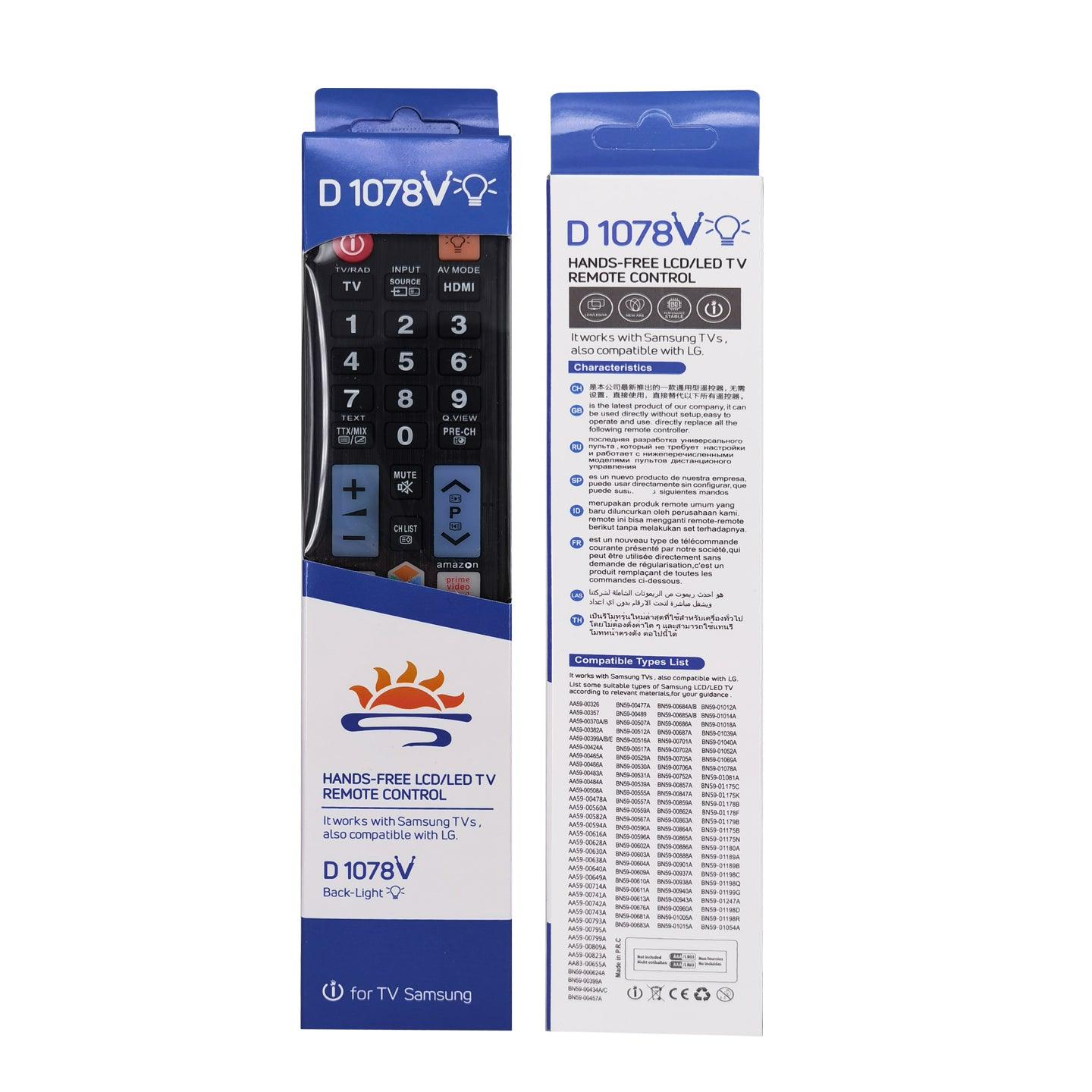 D1078V Universal TV Remote Control Work with Samsung LCD LED HDTV 3D TVs