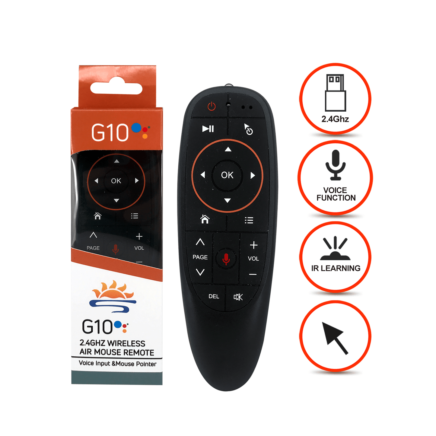 G10S Voice Remote Air Mouse Remote, 2.4G RF Wireless Remote Control with 3 Axis Gyroscope and IR Learning, Air Fly Mouse with Voice Input for Android TV Box/PC/Smart TV/HTPC/Projector and More