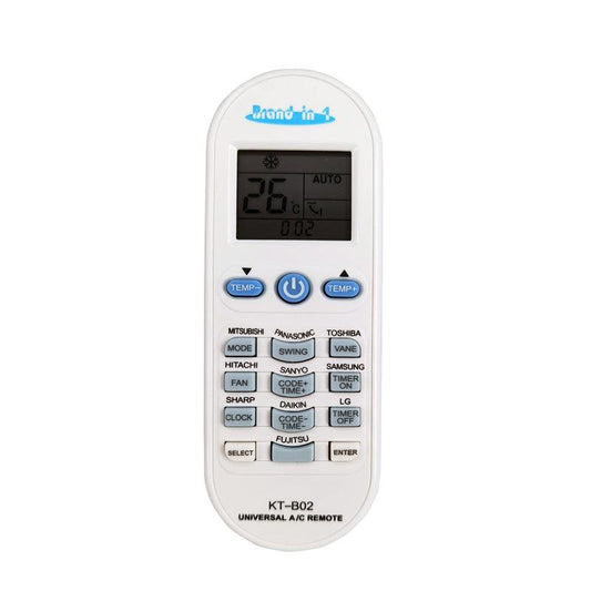 KT-B02 Universal Air Conditioner AC Remote Control, For Mitsubishi Toshiba Hitachi Fujitsu Carrier Daewoo LG Sharp Samsung Electrolux York Sanyo Midea Haier etc.