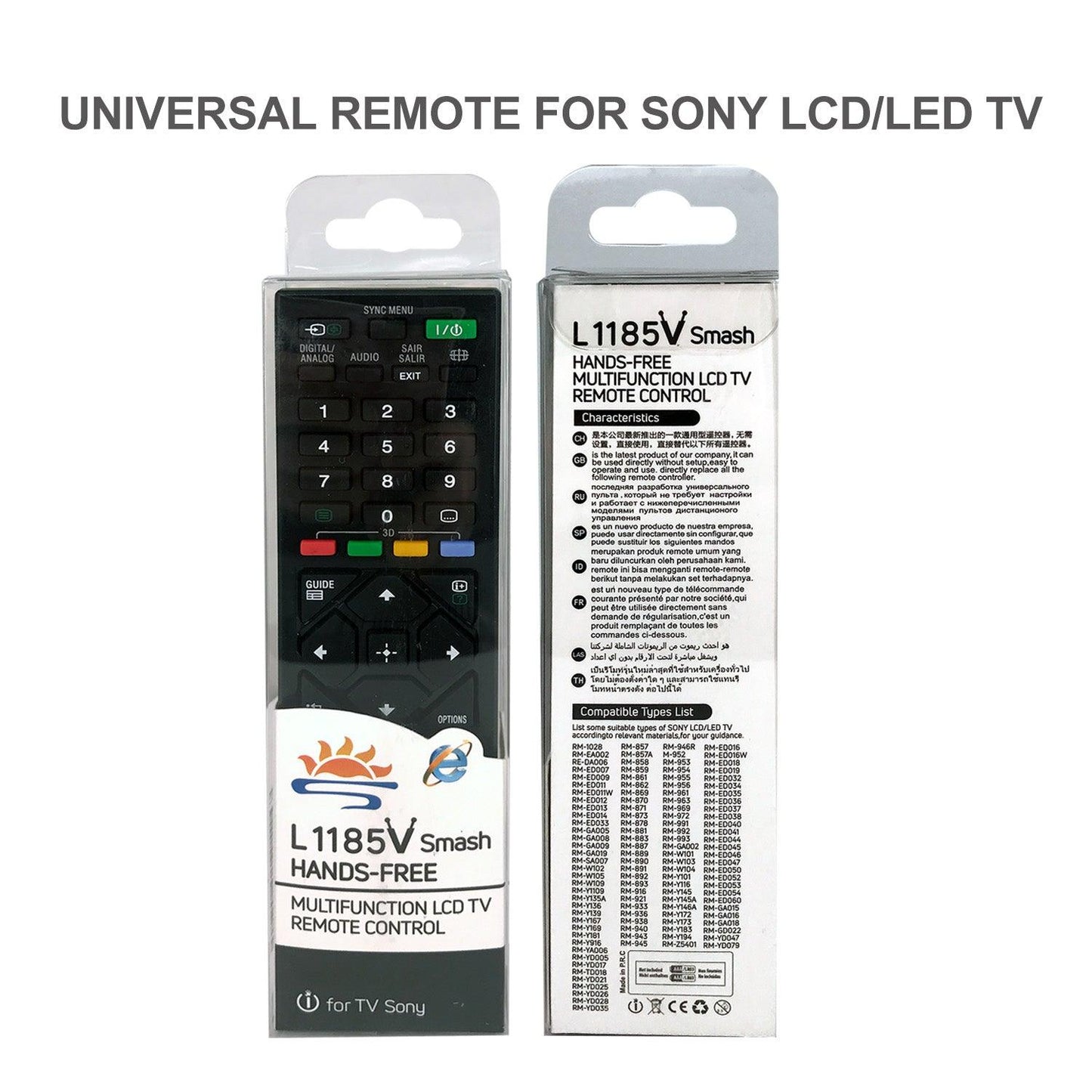 L1185V Remote Control For Sony TV, KDL Series, R380/R400/R450 Series, and More