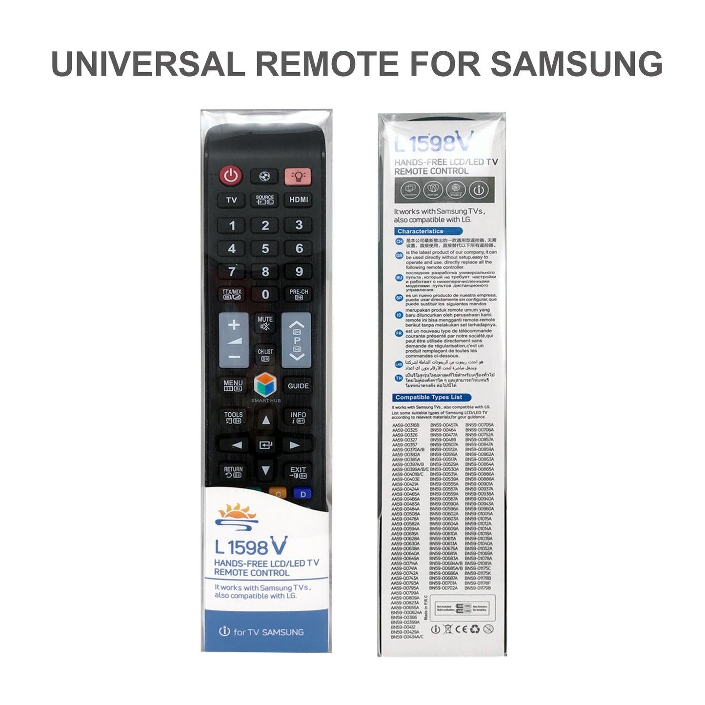 L1598V Universal Infrared TV Remote Control For Samsung LCD LED HDTV 3D TV, BN59 and AA59 Series