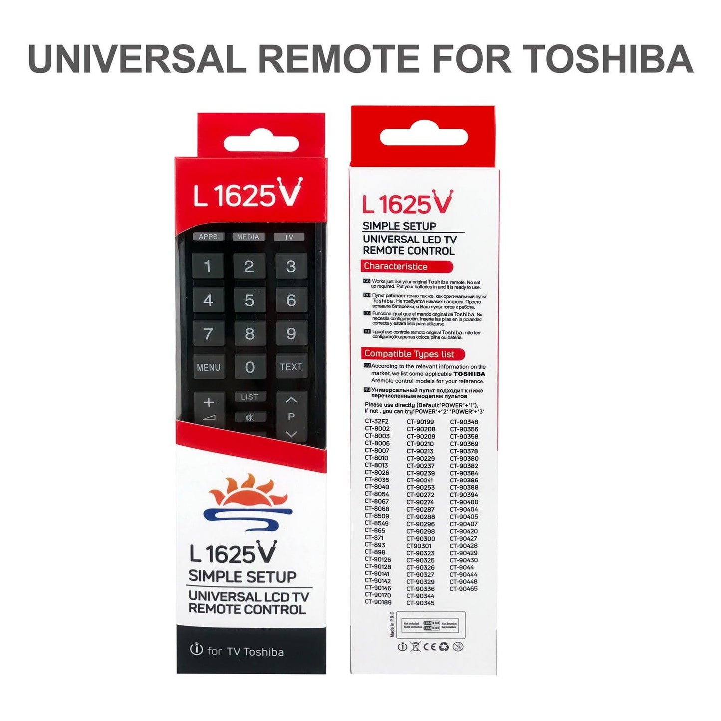 L1625V Universal TV Remote Control For Toshiba Smart TV, Works With Multiple Models, Auto Searching & Pairing